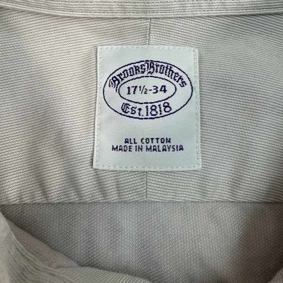 Brooks Brothers Button Up Shirt Mens Size 17 1/2 X 34 Light Grey Collard - Picture 3 of 9